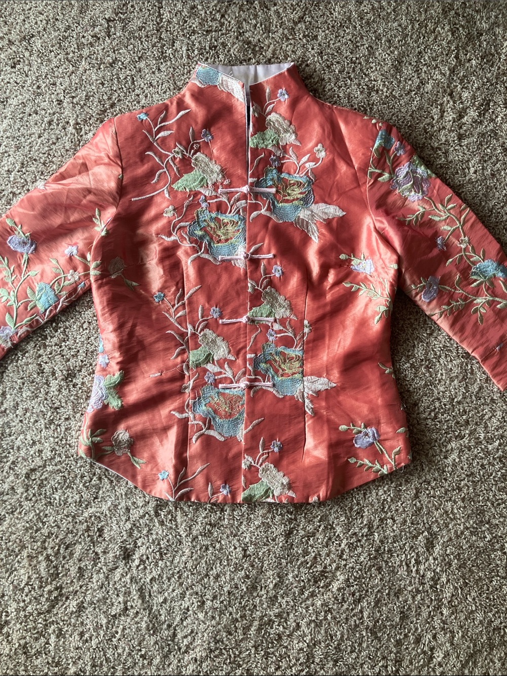 Coral Embroidered Asian-Inspired Jacket